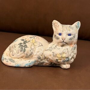 Ceramic Floral Decoupage Cat Figurine